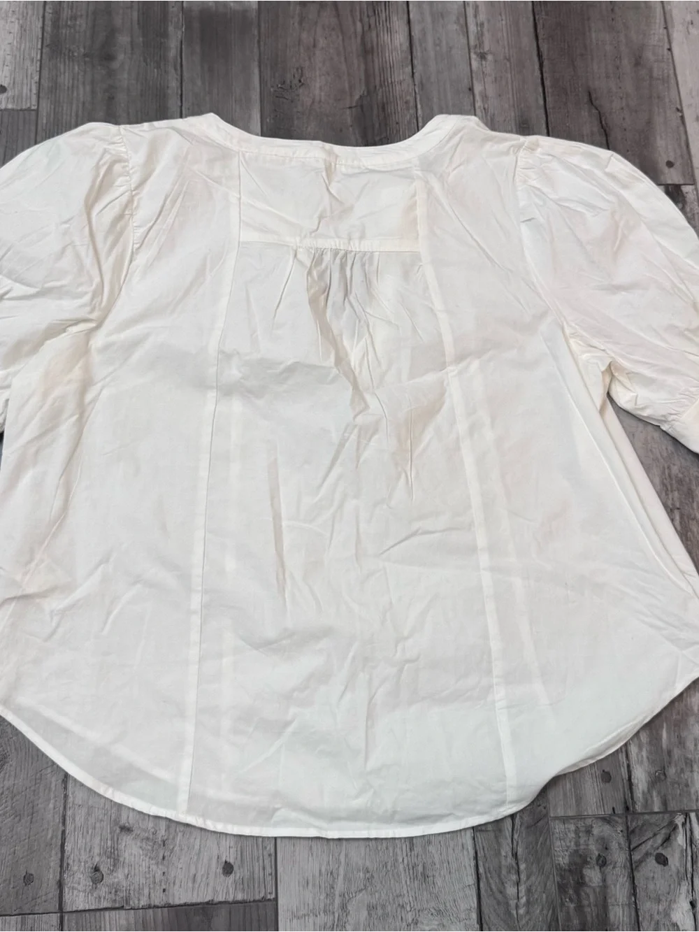 Anthropologie White V-Neck Puff Sleeve Blouse